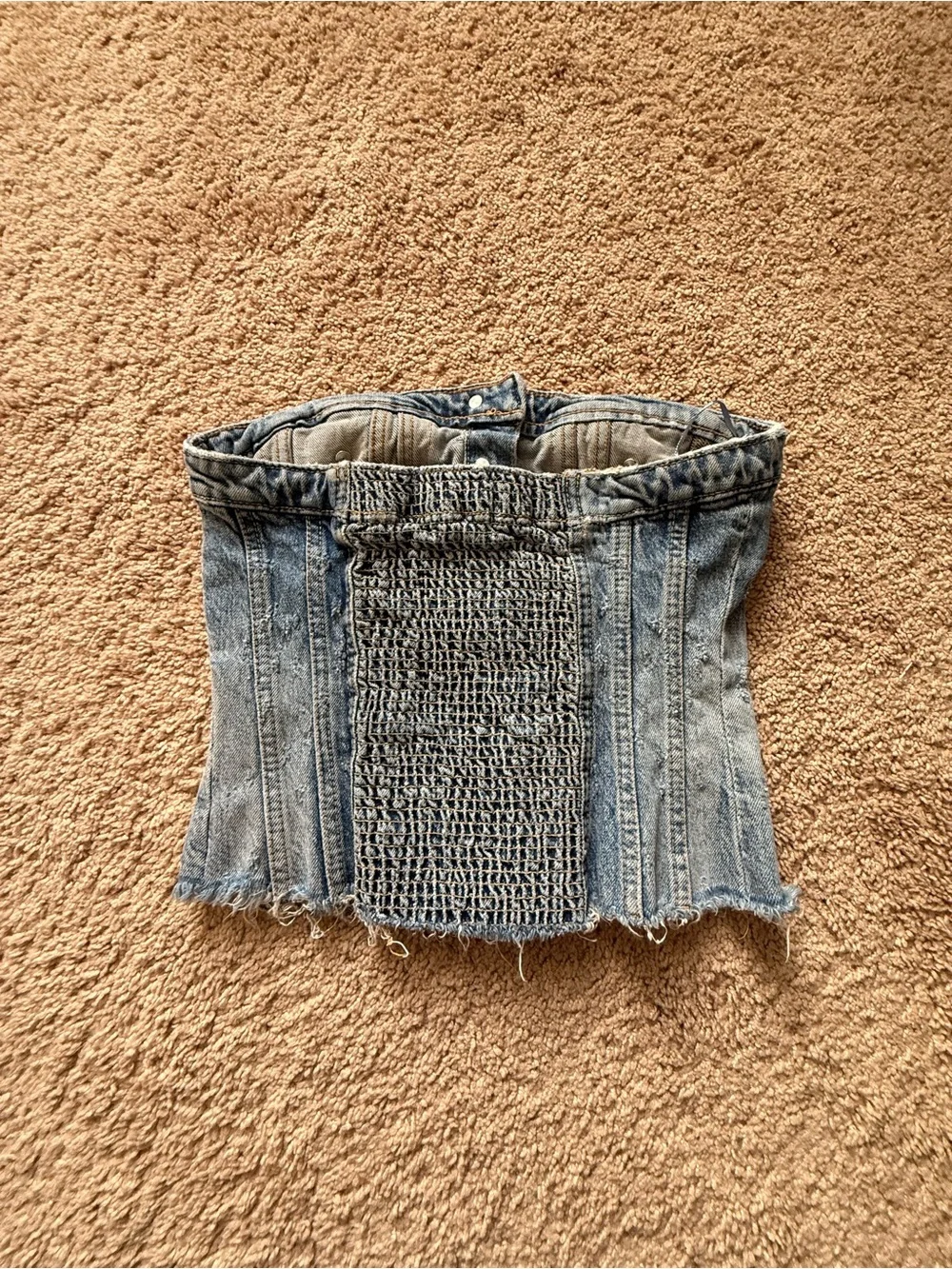 Zara Blue Strapless Button-Front Denim Corset Top - Picture 3 of 4